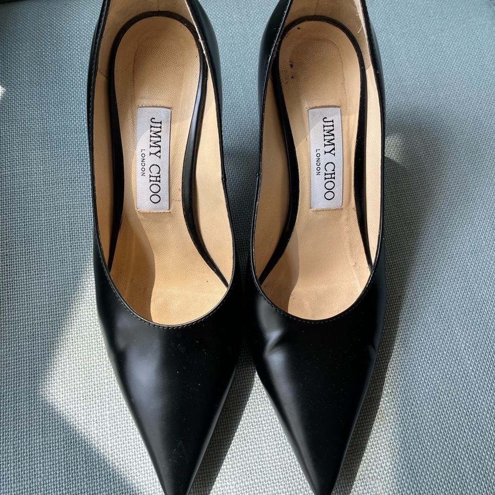 Jimmy Choo classic black leather pumps used excellent condition